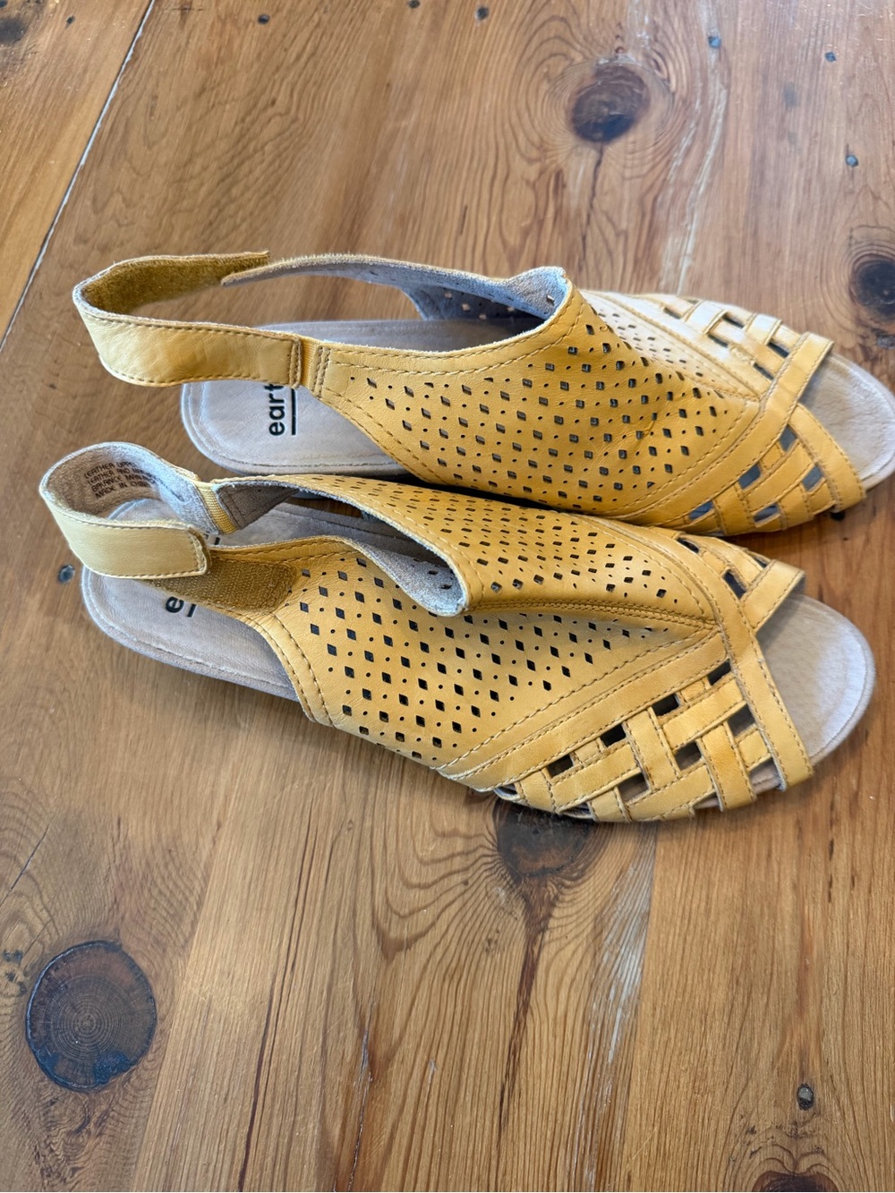 Earthies Yellow Perforated Woven Slingback Sandals